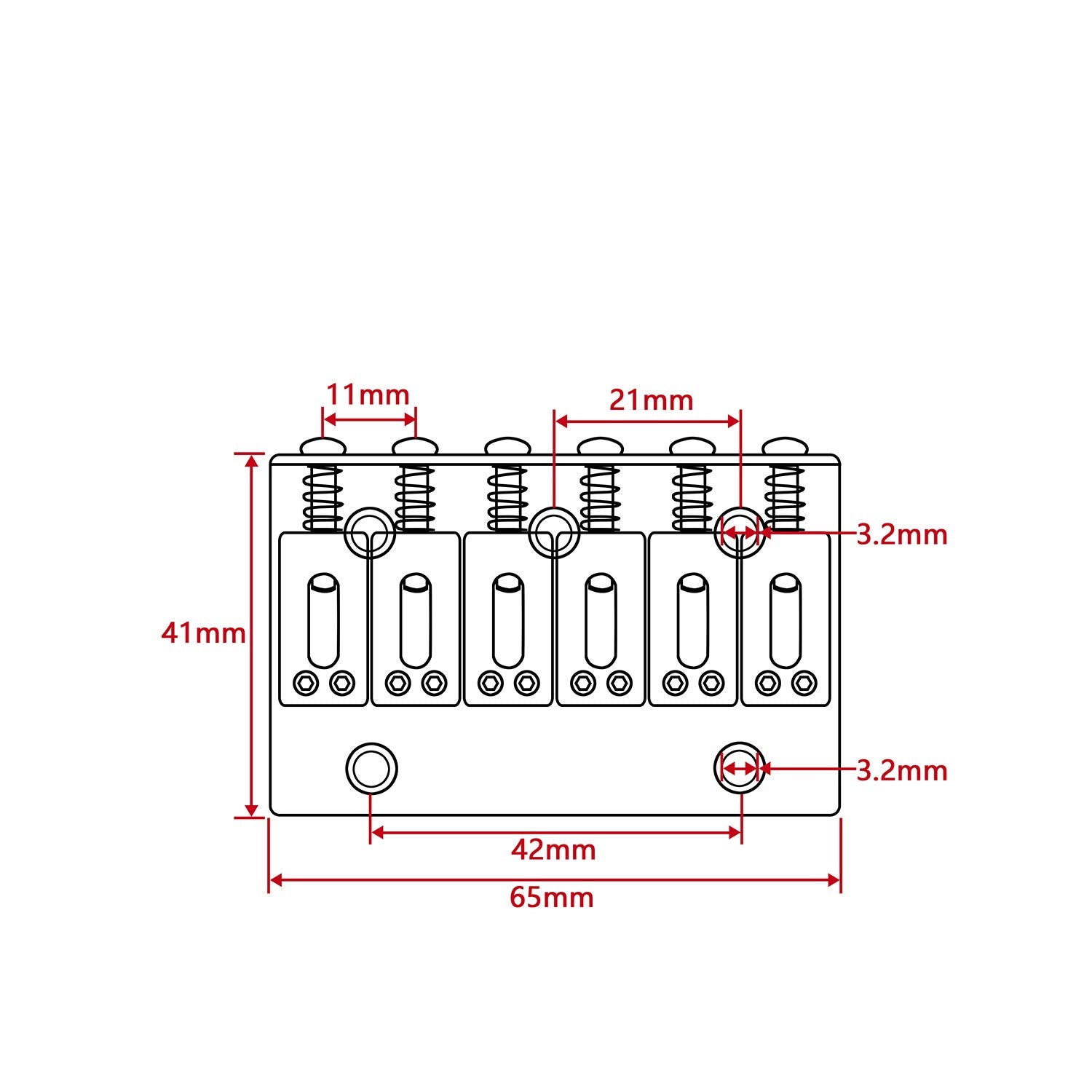 6 String Electric Guitar Hard Tail Bridge Saddle Black Top Load Tailpiece Set with Wrench and Screws